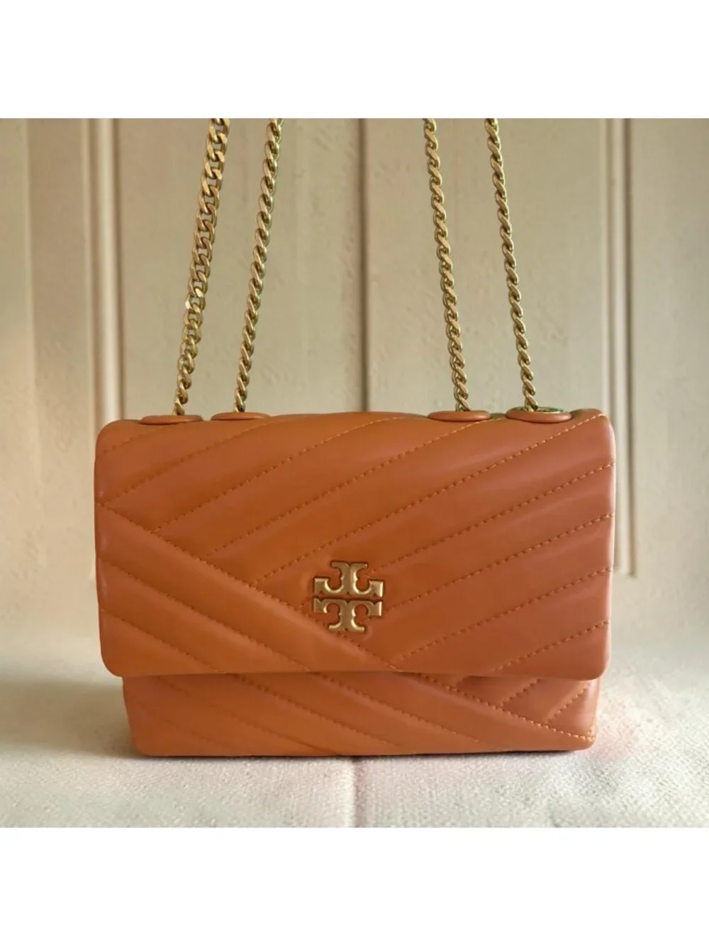NWT Tory Burch Kira Chevron Leather Convertible Shoulder Bag Squash Orange